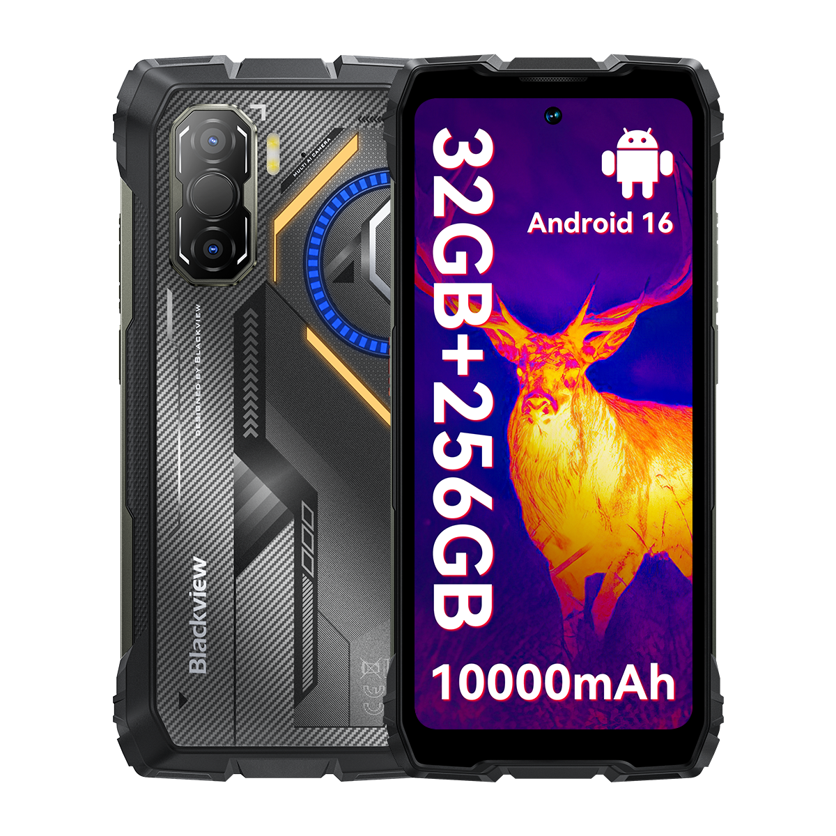 Wytrzymały smartfon z wyświetlaczem kamery termowizyjnej pokazującym jelenia.