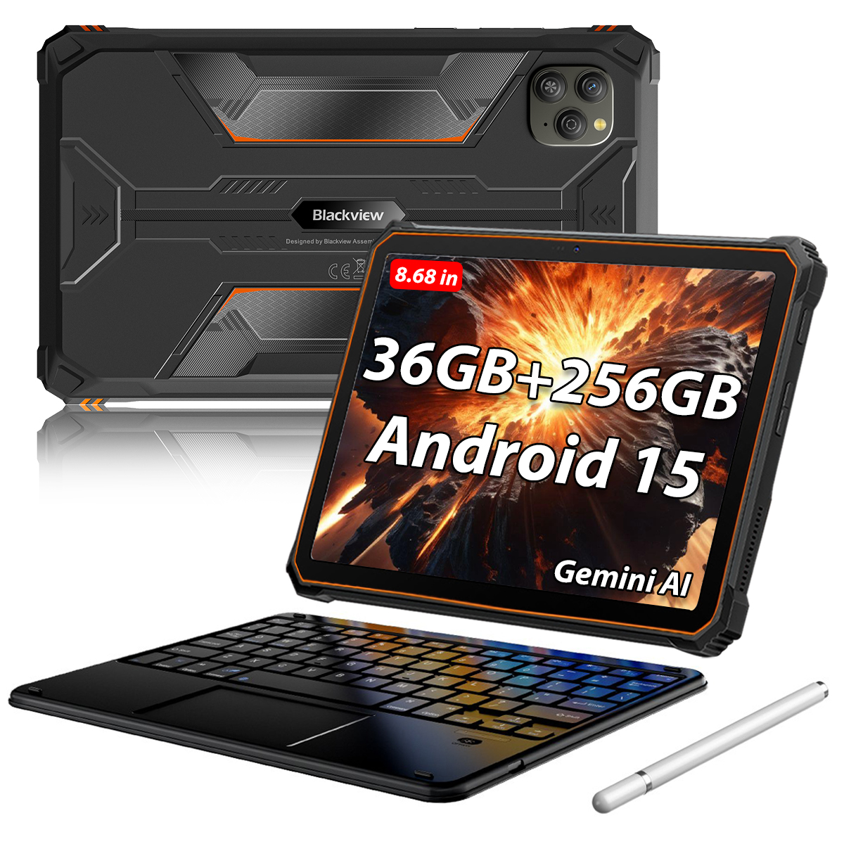 Blackview tablet met toetsenbord en stylus, 36GB+256GB, Android 15.
