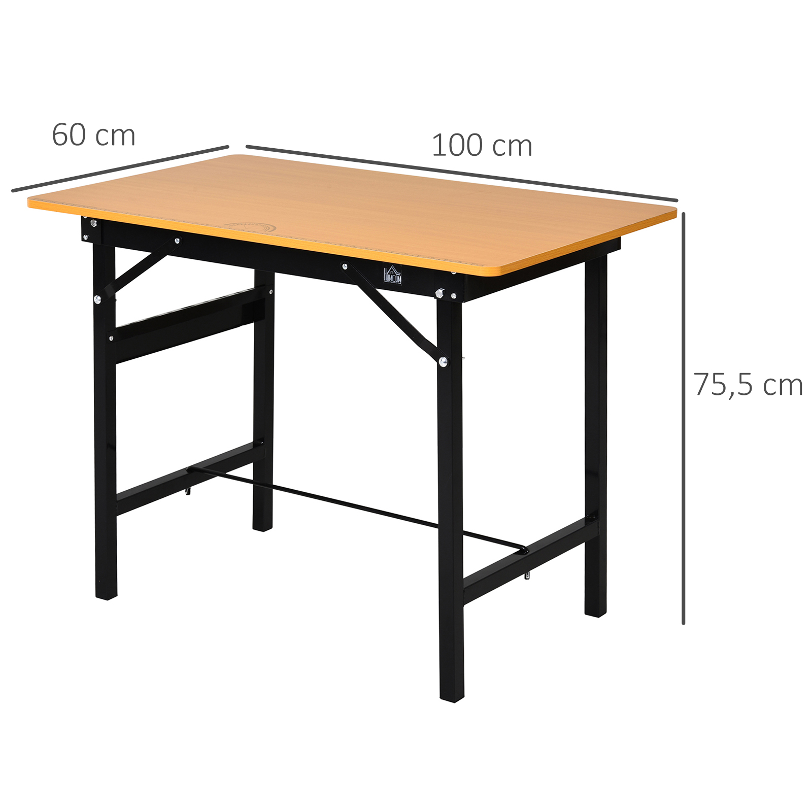 Mesa de madera con patas de metal negro, mide 100x60x75,5 cm.