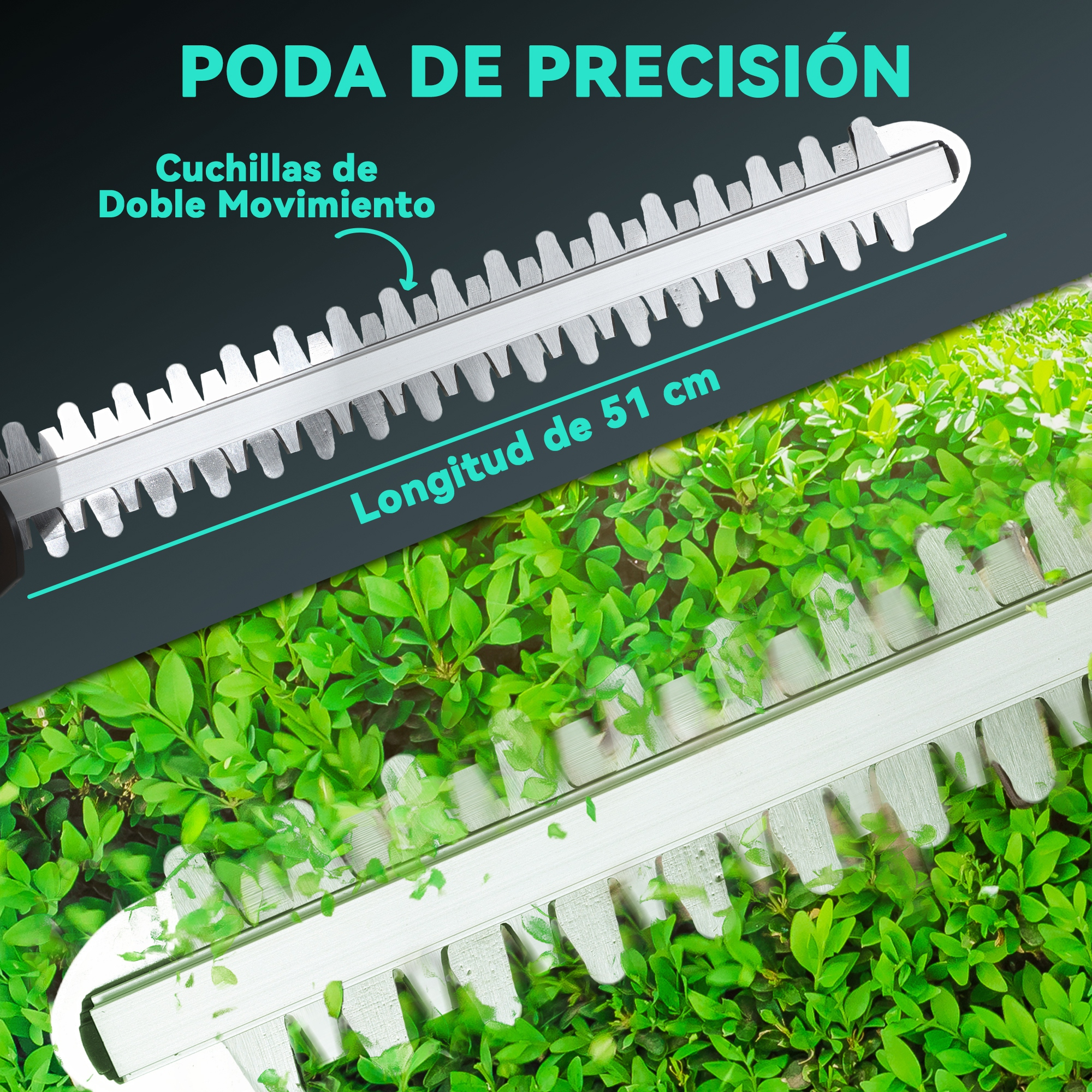 Tijeras de precisión de 51 cm cortan arbustos verdes.
