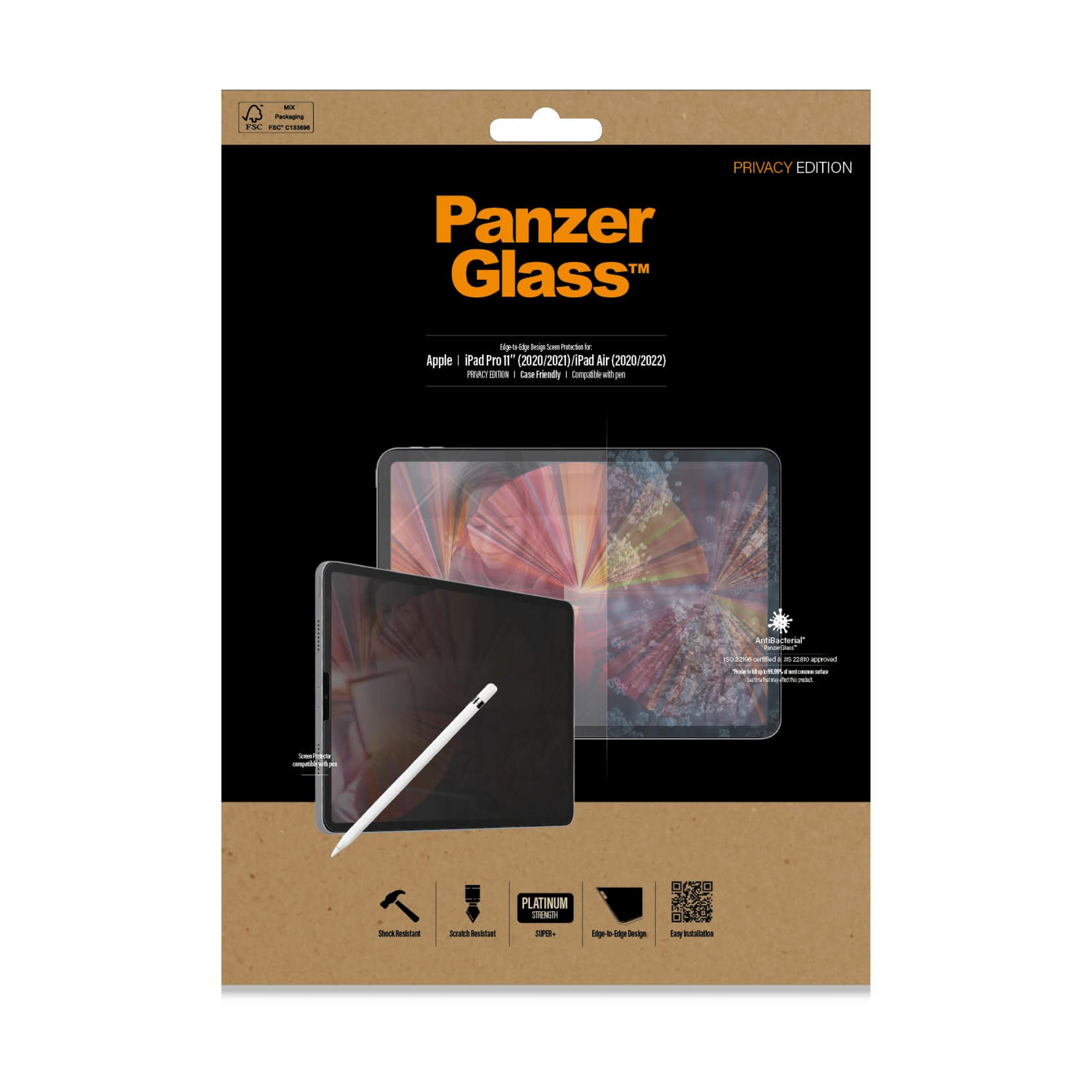 PanzerGlass privacy screenprotector verpakking voor iPad Pro/Air met pen.