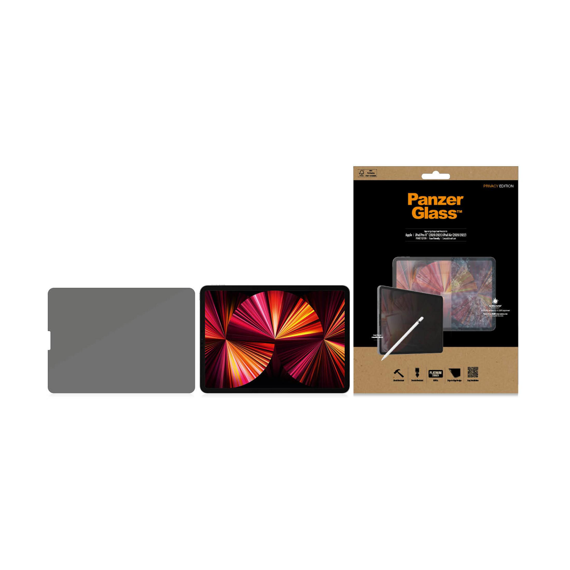 PanzerGlass privacy screenprotector voor iPad Pro 11"/Air, getoond met iPad.