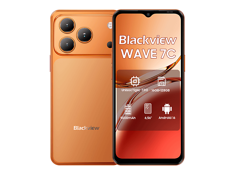 BLACKVIEW WAVE 7C, Naranja, Móvil Android, 128 GB, 4 GB RAM, 6,56 ...