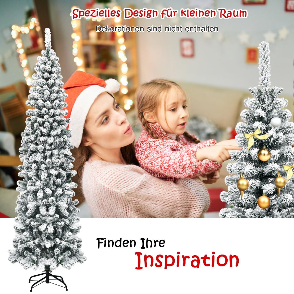 Vrouw met kind versiert kerstboom. Decoraties niet inbegrepen.