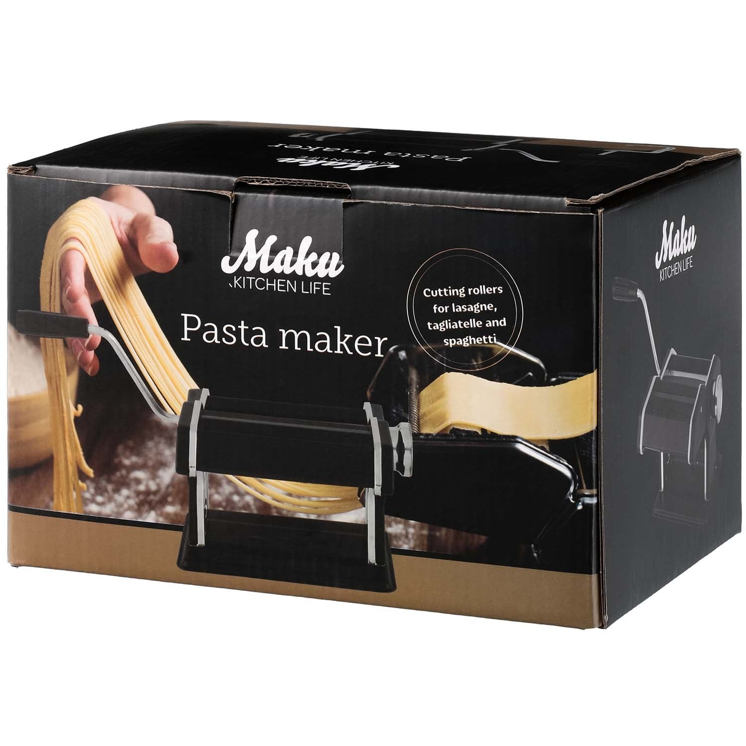 Product box for a pasta maker, showing fresh pasta