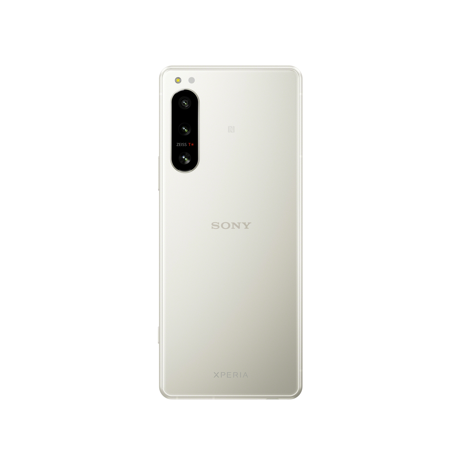 Tył białego smartfona Sony Xperia z trzema aparatami i logo Sony.