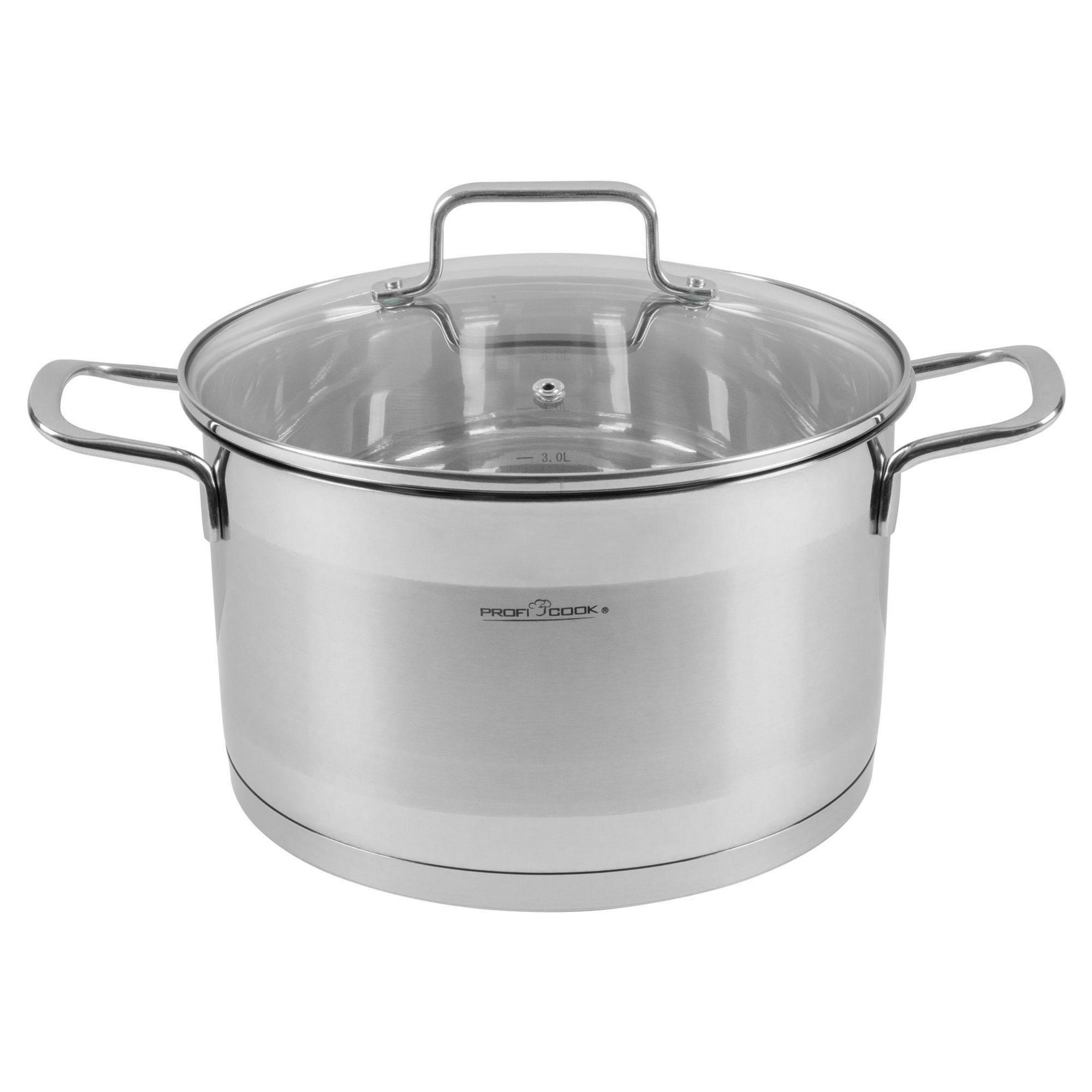 Garnki ze stali nierdzewnej z szklaną pokrywą i dwoma uchwytami, poj. 3,0L.