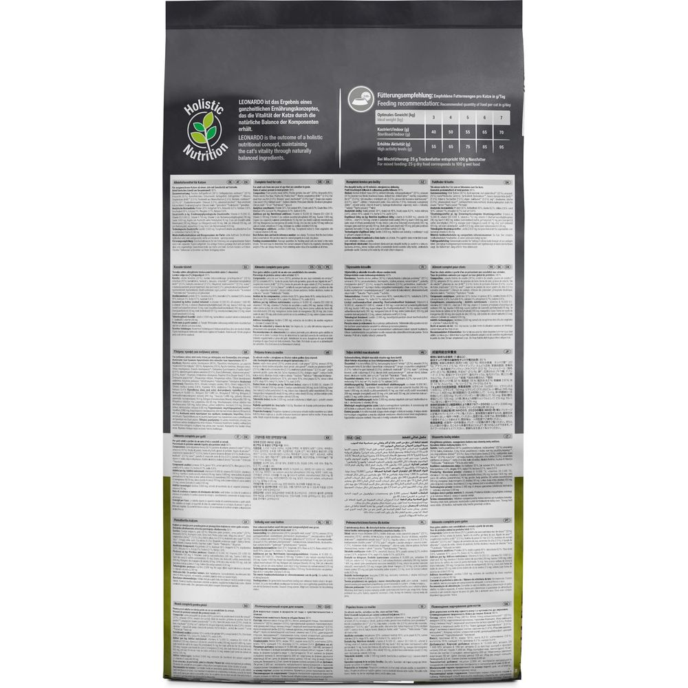 Envase de comida para gatos con información nutricional y recomendaciones.