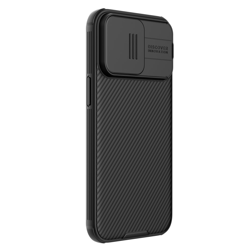 Coque de téléphone noire texturée côtelée avec cache-objectif.