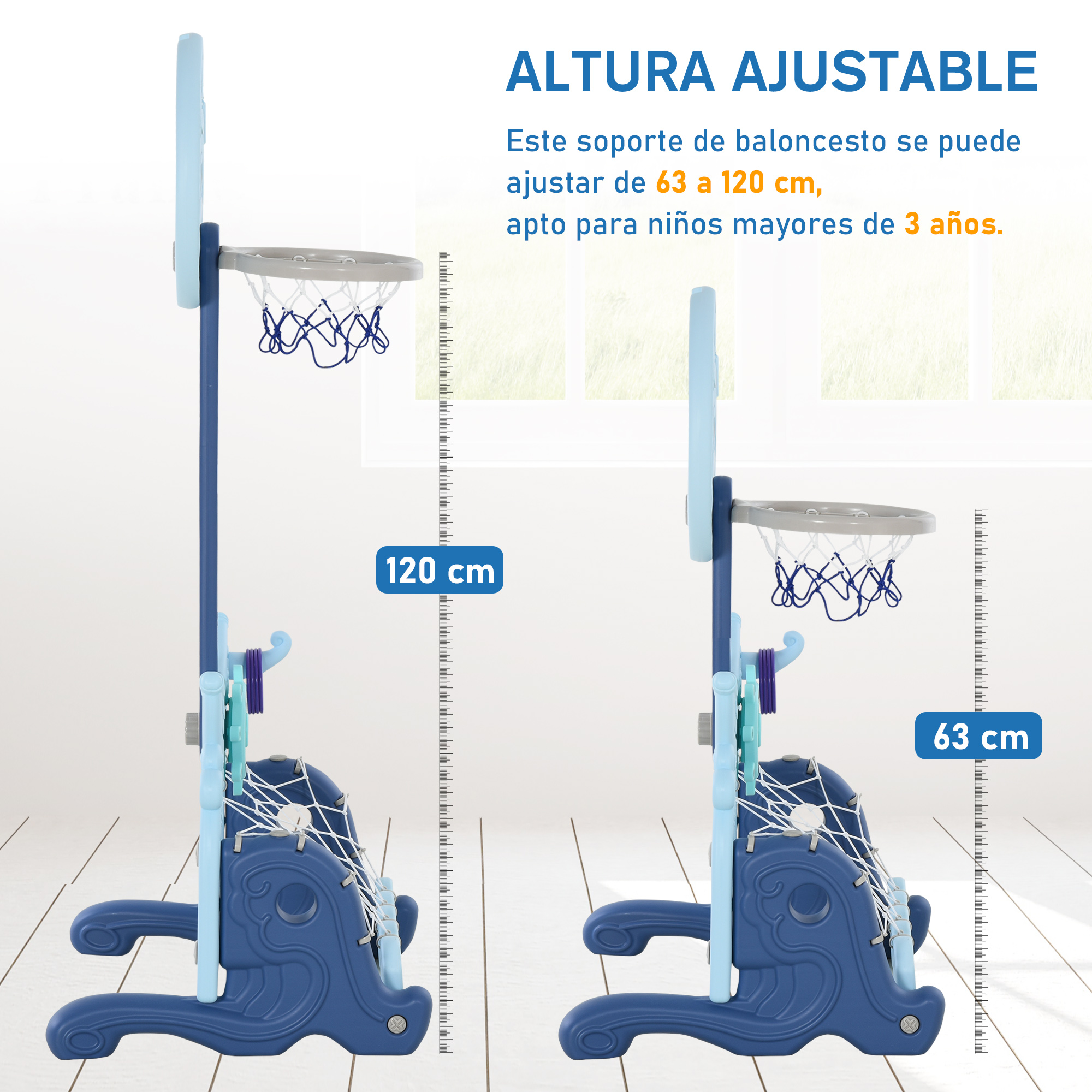 Aro de baloncesto ajustable para niños, 63-120 cm.