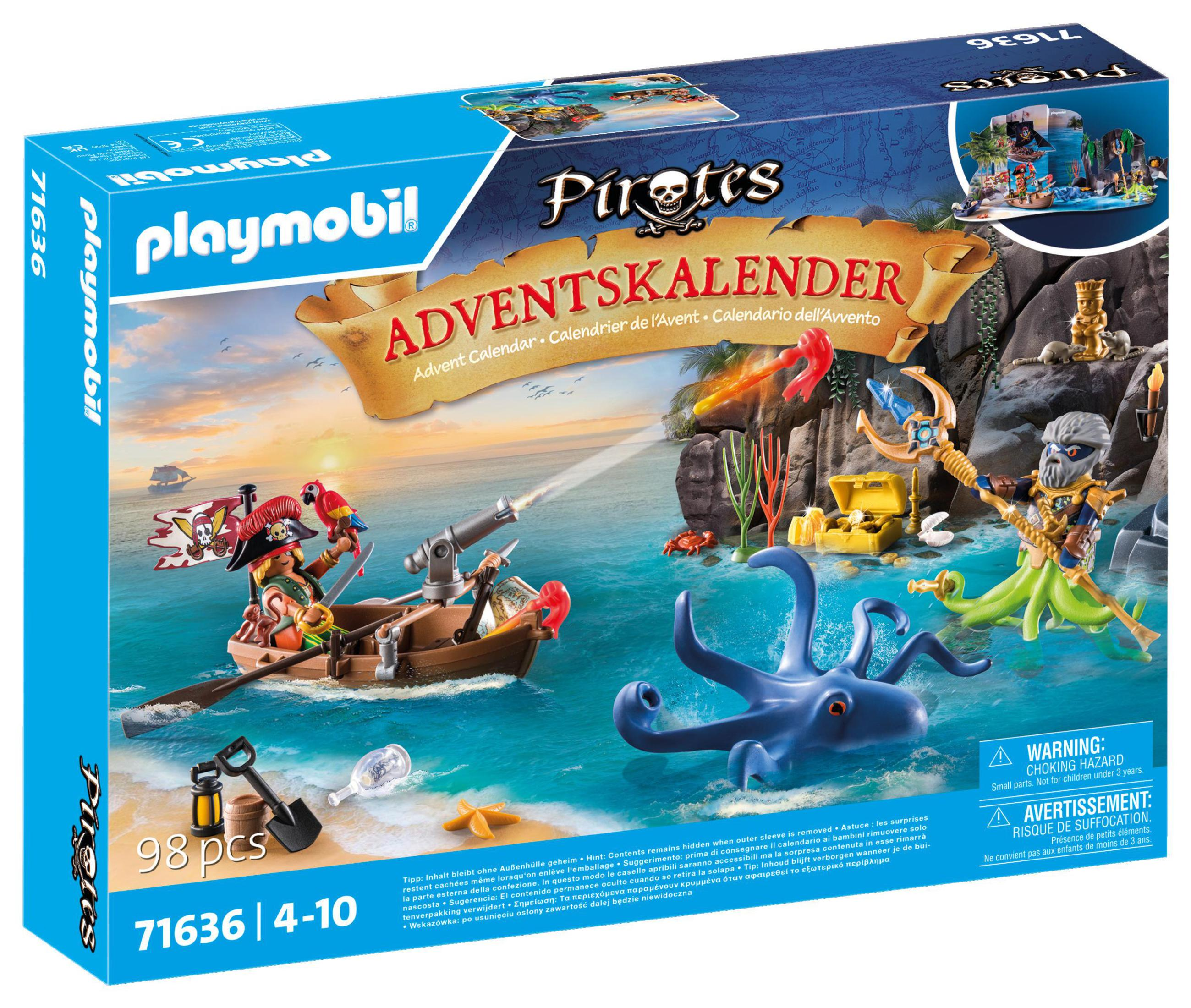 Kalendarz Adwentowy Playmobil Piraci z łodzią, ośmiornicą i sceną wyspy skarbów.