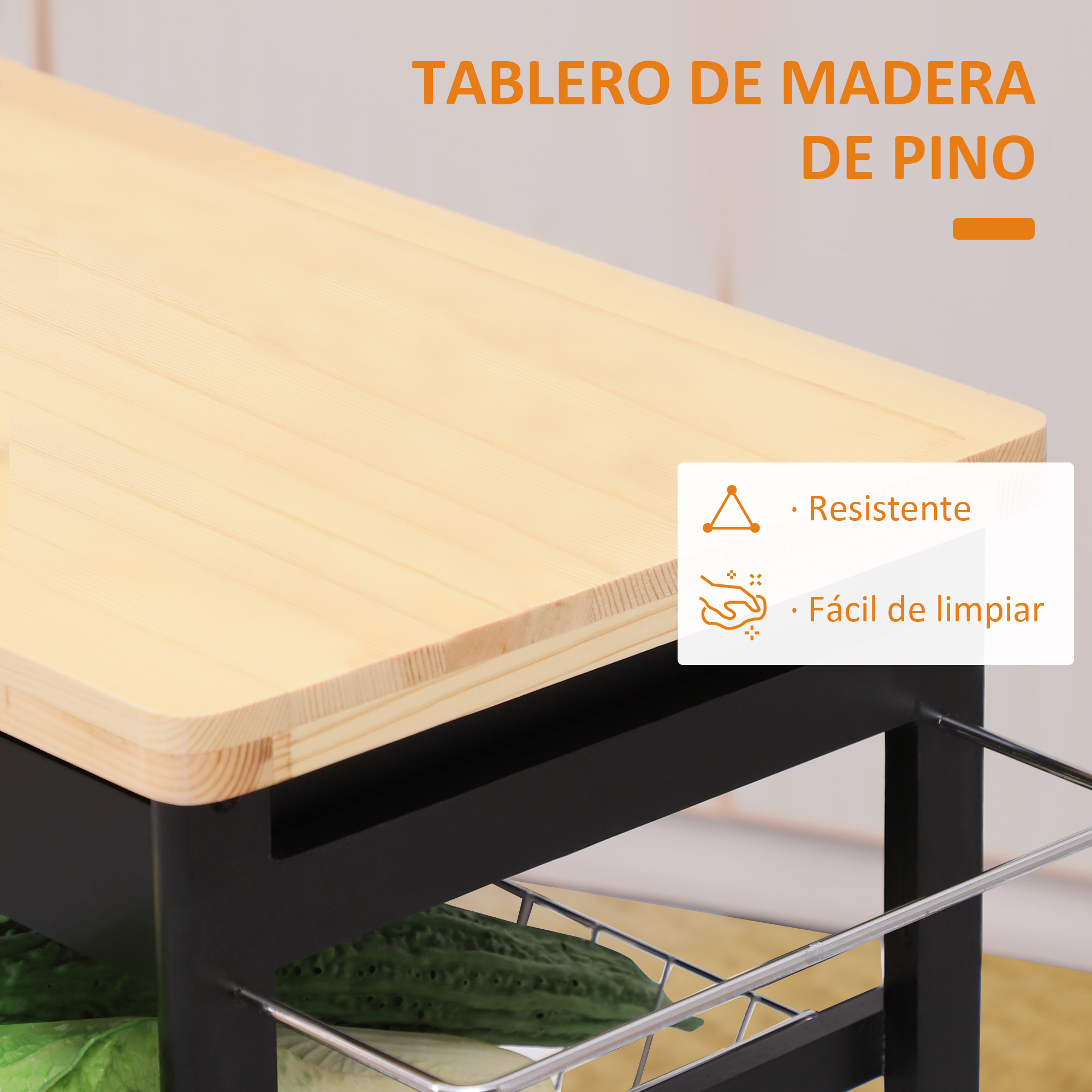 Tabla de cortar de madera de pino, resistente y fácil de limpiar.