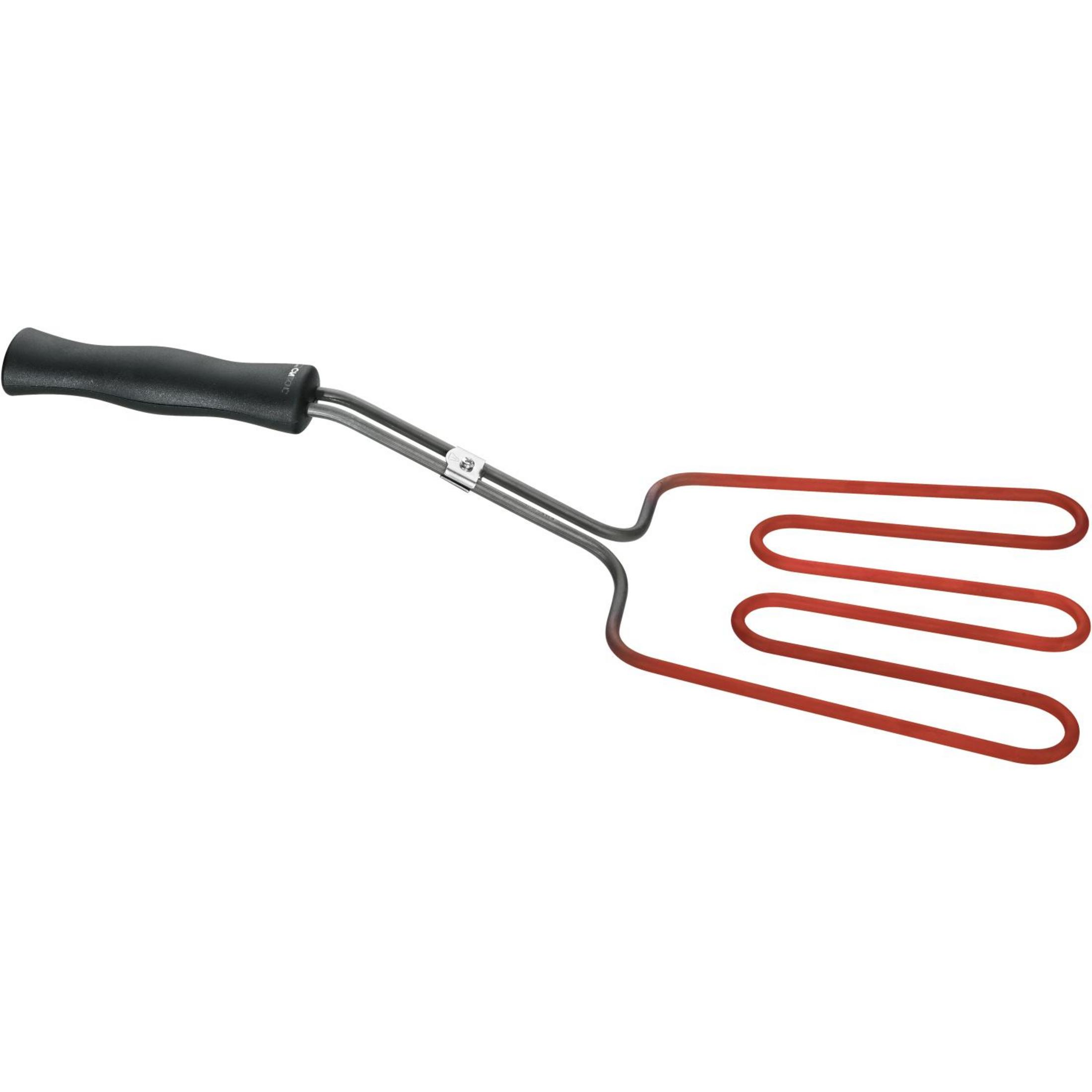 Czerwony element grzewczy z czarnym uchwytem na białym tle.