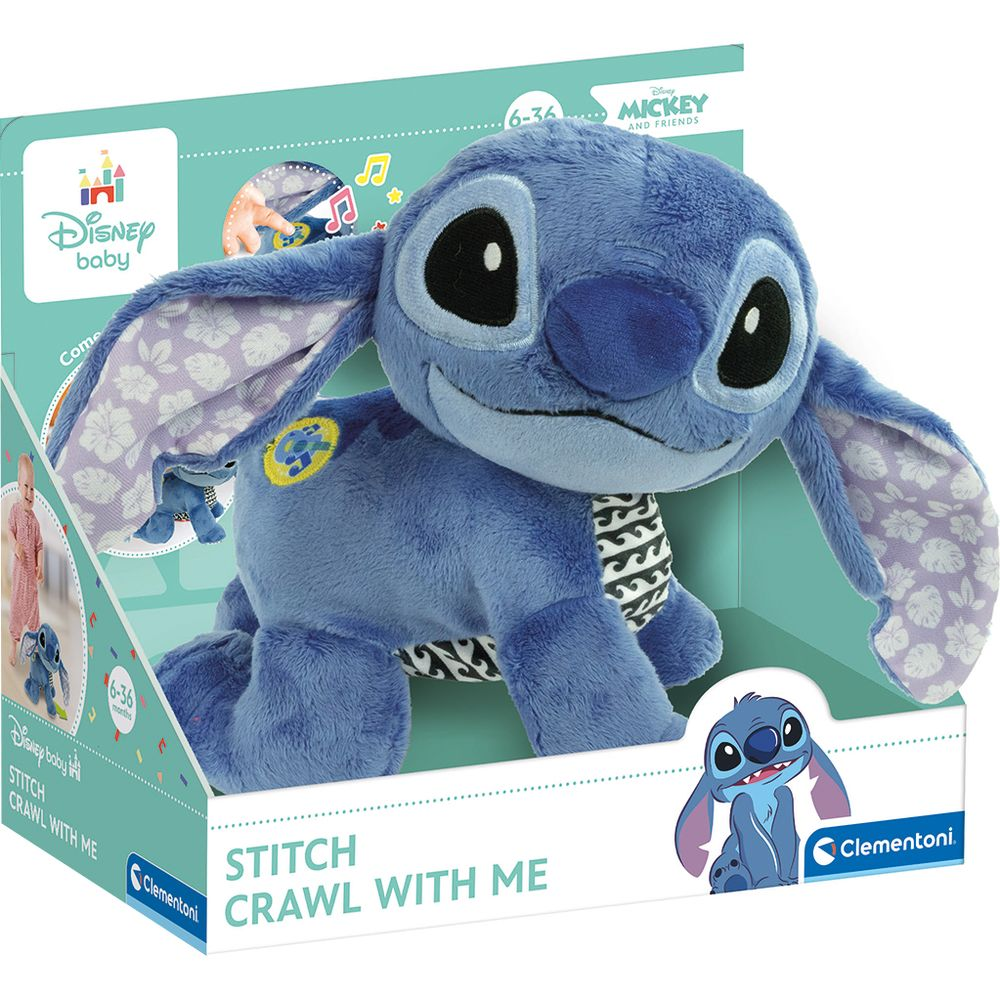 Niebieska pluszowa zabawka Stitch z dużymi uszami i wzorem wewnątrz.