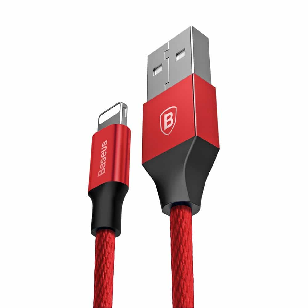 Czerwony kabel ładujący USB-C ze srebrnym złączem i czarnym akcentem.