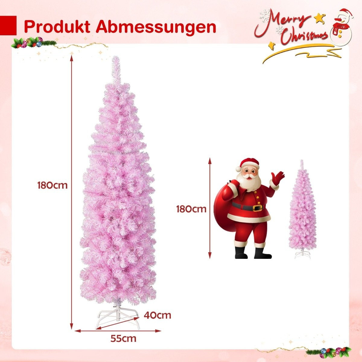 Productafmetingen: 180cm hoge roze bomen, Kerstman, 40cm breed.