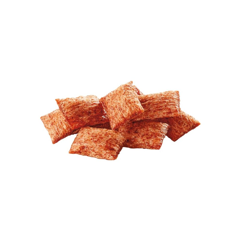 Una pila de trozos de cereal para el desayuno, rectangulares y marrones.