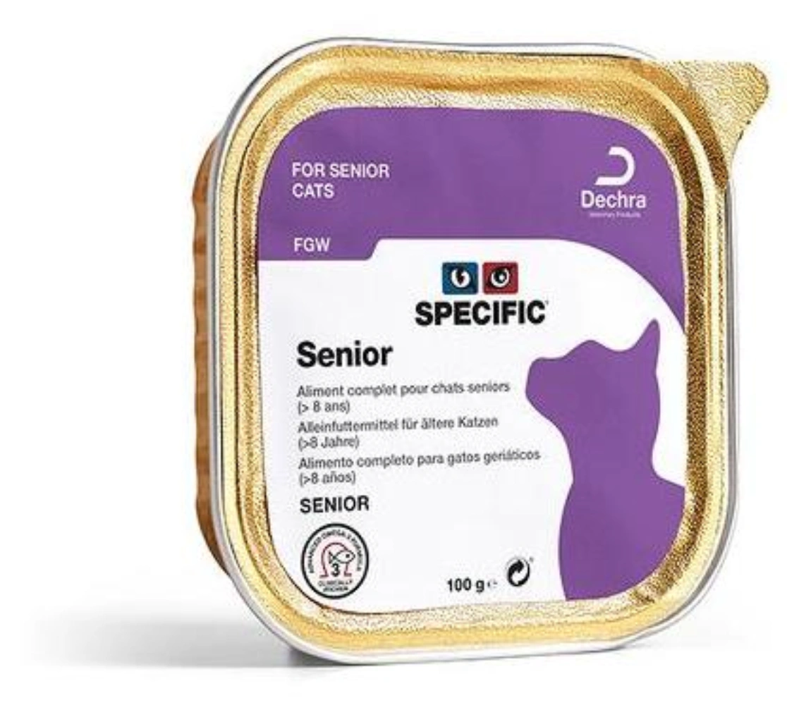 Comida para gatos Dechra Specific Senior, 100g, para gatos mayores.