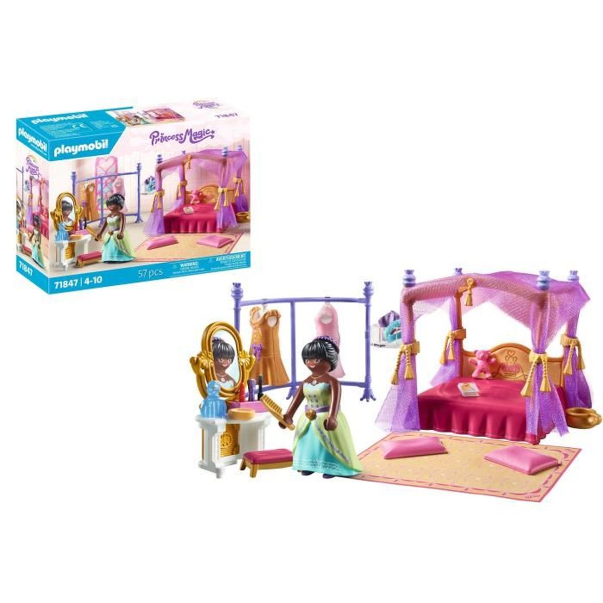 Playmobil Prinzessinnen-Schlafzimmer mit Bett, Schminktisch und Kleiderständer.