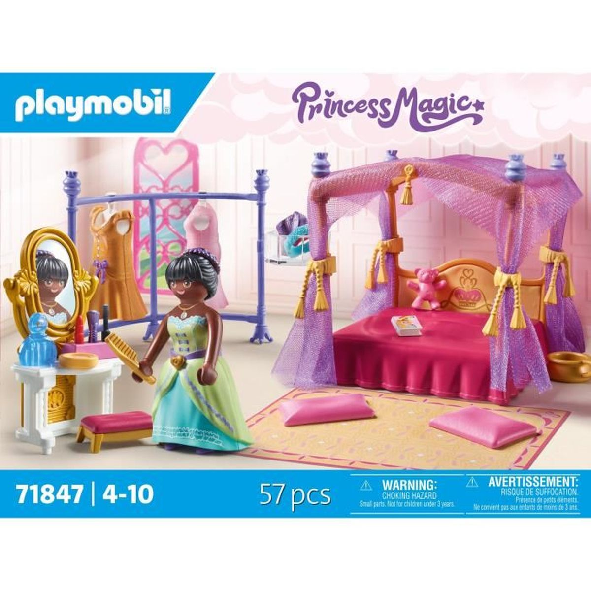 Playmobil-Prinzessinnen-Spielset mit Mädchen, Bett und Schminktisch.