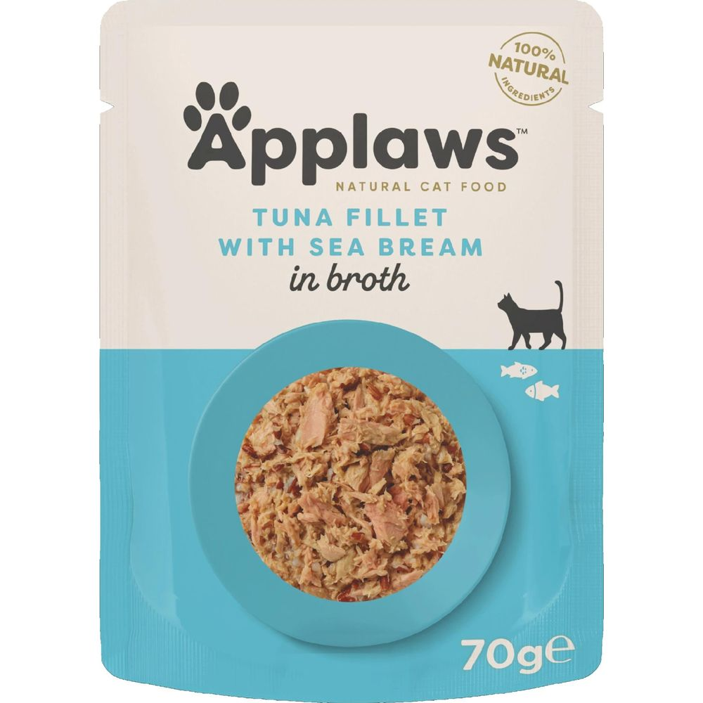 Comida para gatos Applaws: filete de atún con besugo en caldo, 70g.