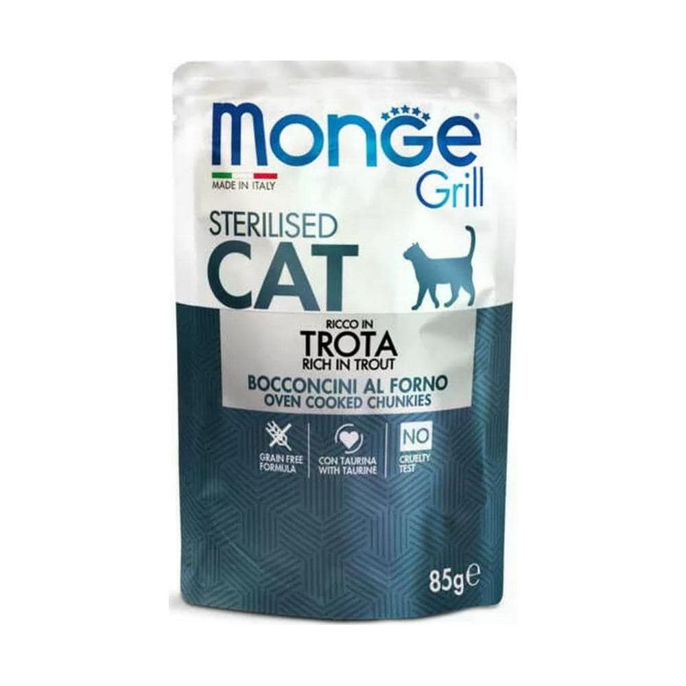 Monge Sterilised Cat Futter, reich an Forelle, Ofen-Chunks, 85g