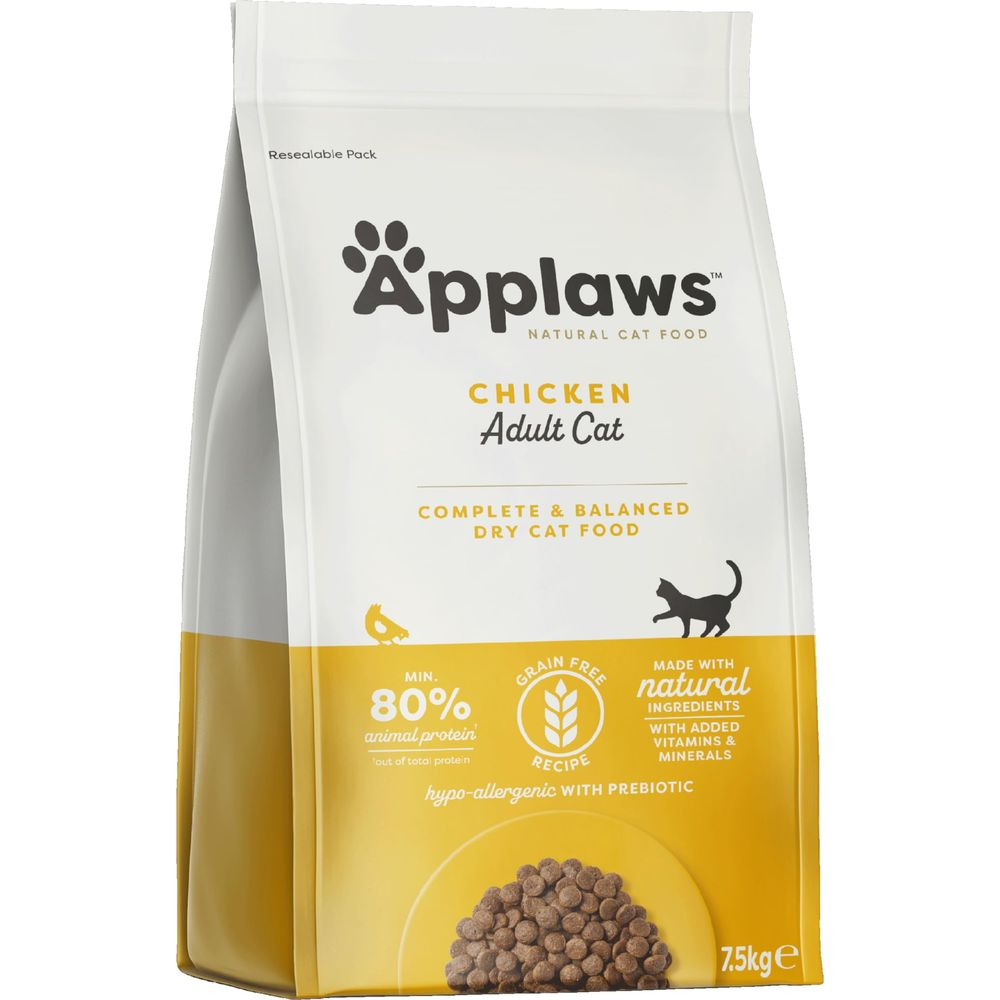 Bolsa de pienso seco Applaws Pollo Adulto Gato: 80% proteína animal, sin grano, hipoalergénico.