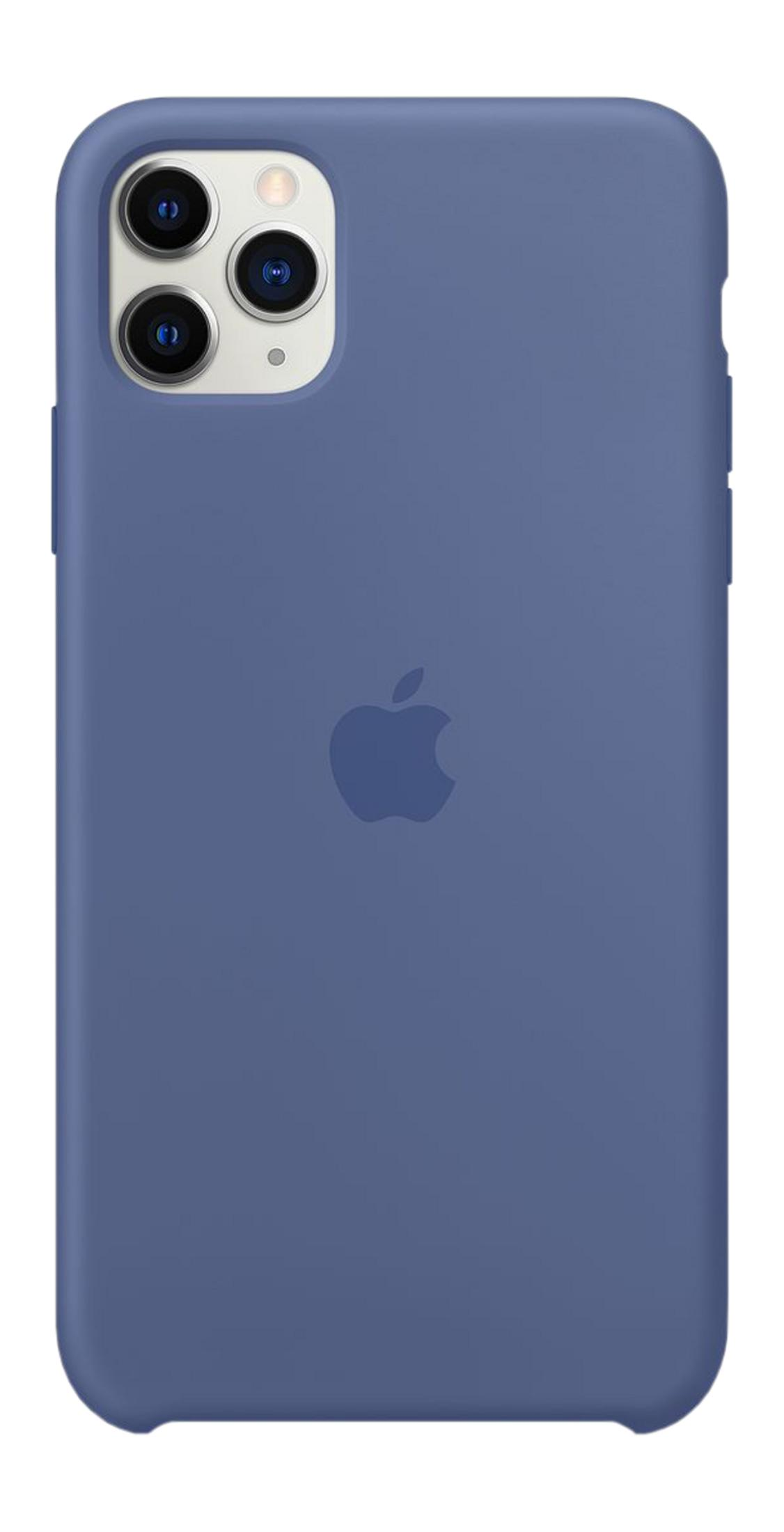 Custodia blu per telefono con logo Apple e foro per fotocamera.