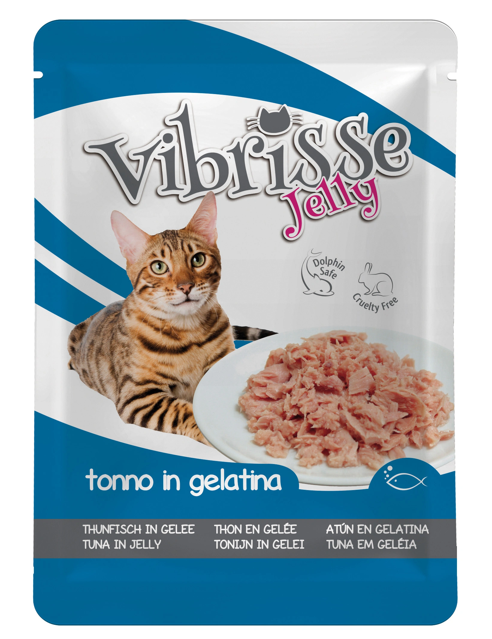 Un gato bengalí mira un cuenco de atún en gelatina.