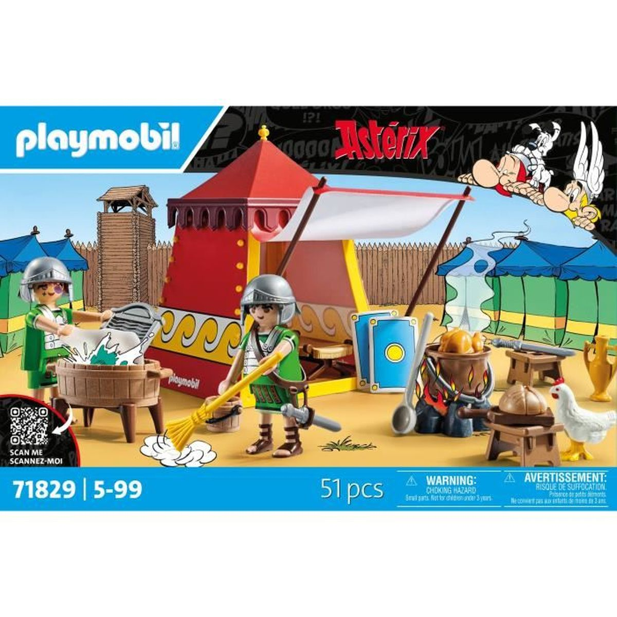 Playmobil Asterix-Set: Römerlager mit zwei Legionären, Zelten, Kochstelle und Huhn.