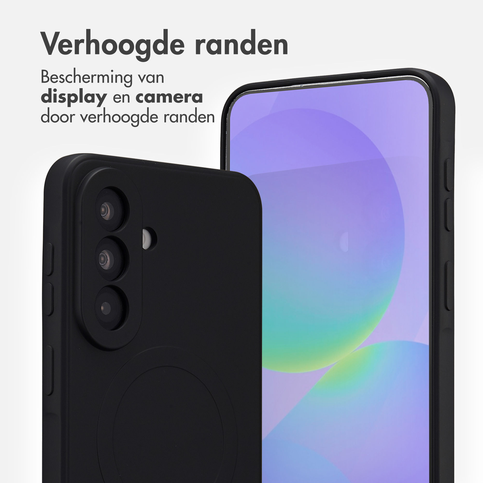 Coque de téléphone noire à bords surélevés protège écran et appareil photo.