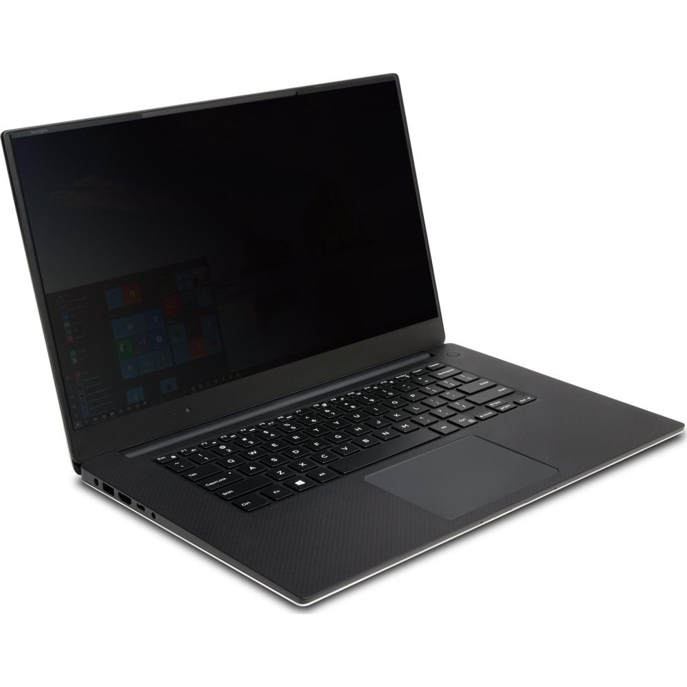 Ein geöffneter schwarzer Laptop mit beleuchteter Tastatur auf weißem Hintergrund.