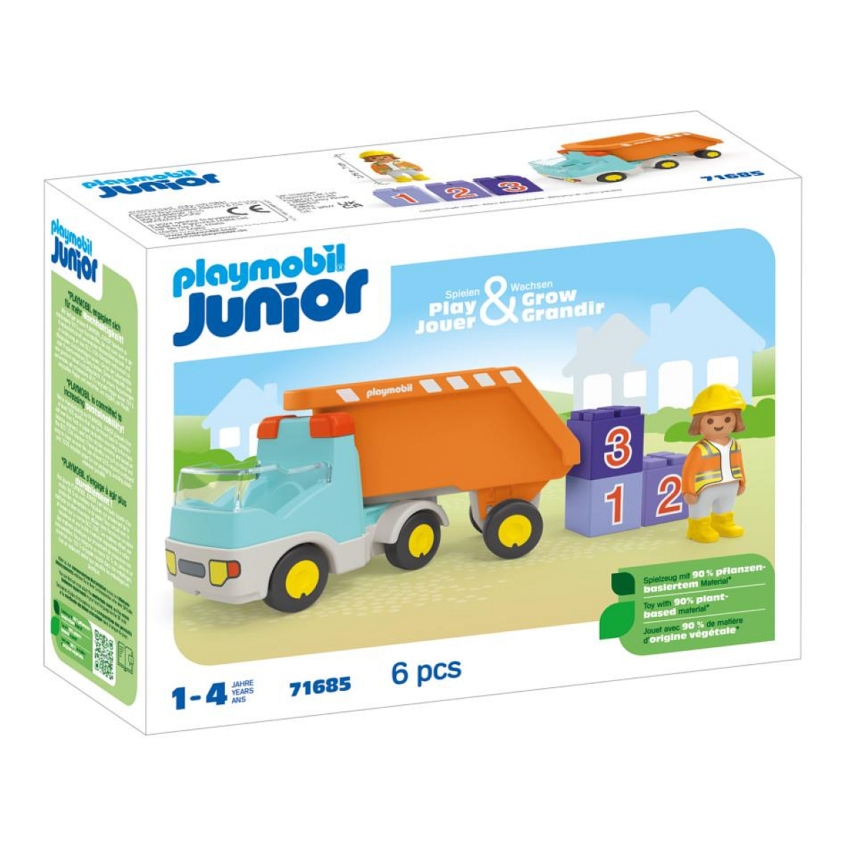 Camion dei rifiuti Playmobil con figura e blocchi. Giocattolo per bambini da 1 anno in su.