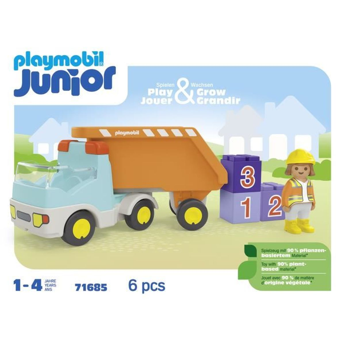 Camion dei rifiuti Playmobil Junior con blocchi e figura. 6 pezzi.