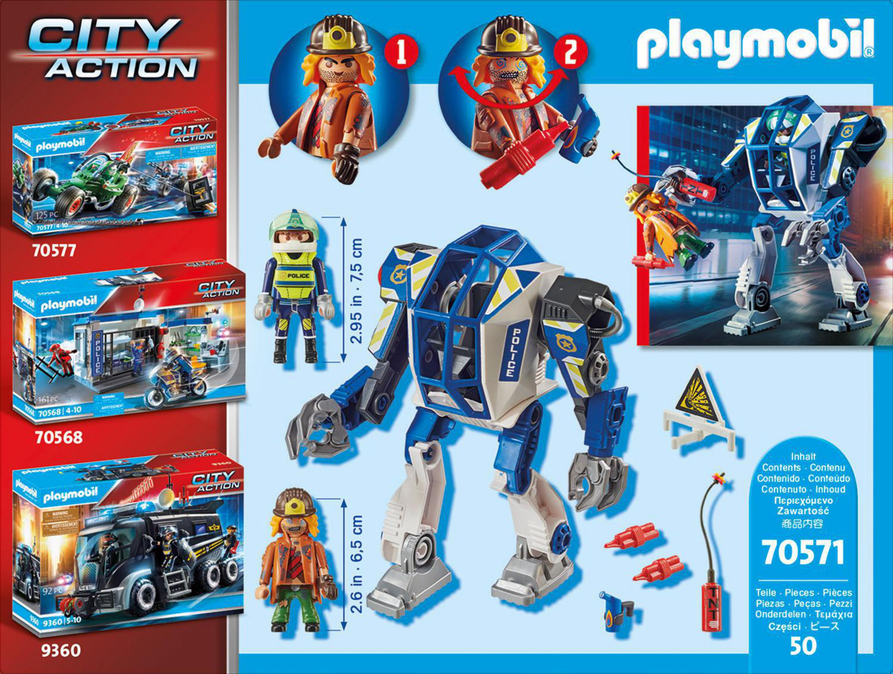 Playmobil City Action: robot, pojazdy i figurki. Zawiera kombinezon mecha.