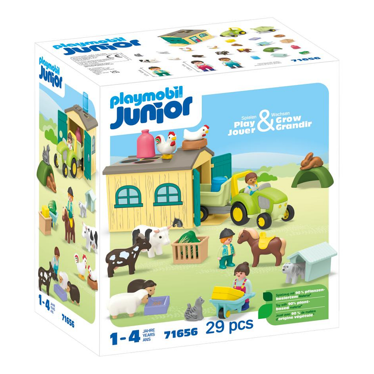 Set da gioco fattoria Playmobil Junior con animali, veicoli e figure.