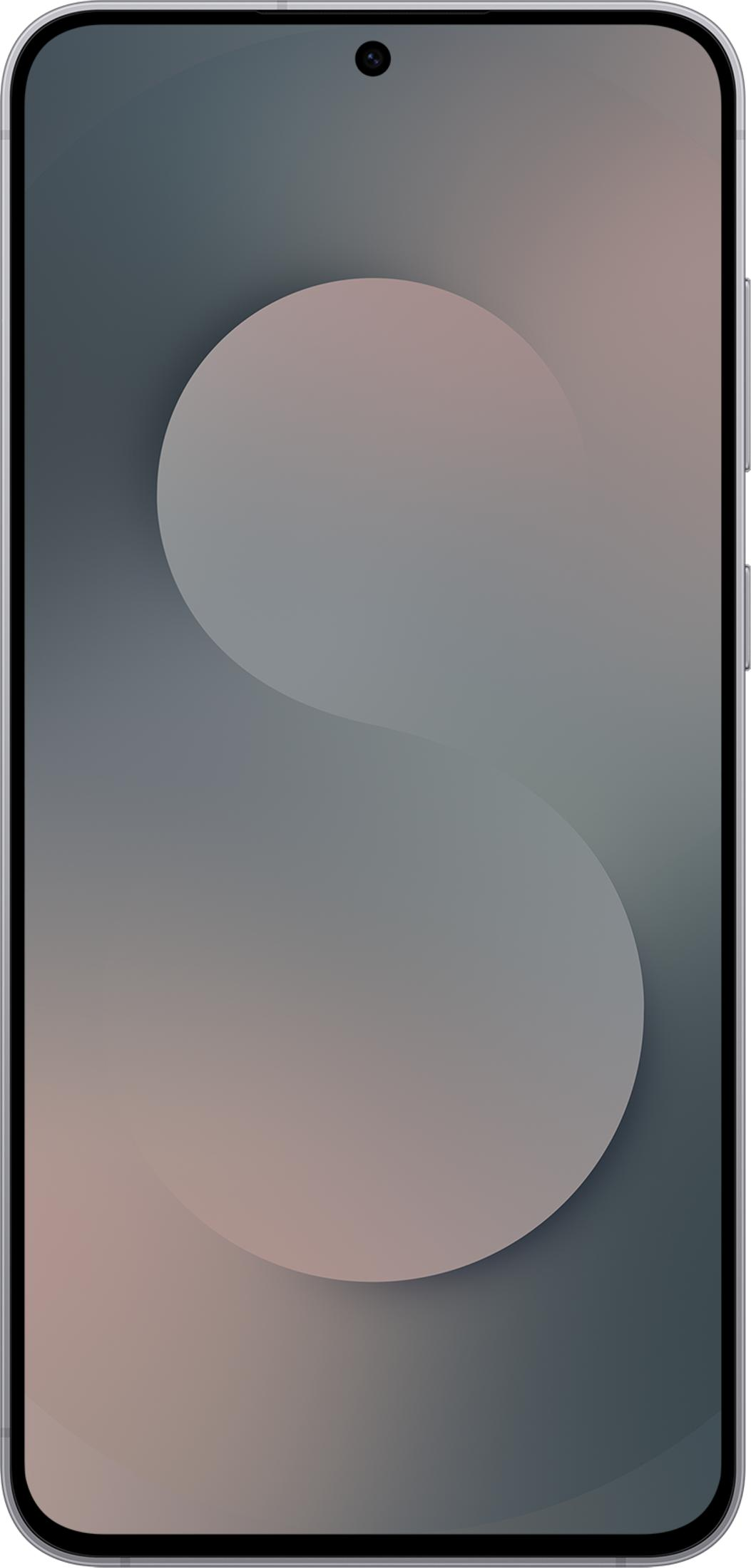 Ein Smartphone mit einem abstrakten, grauen und rosafarbenen Hintergrund.