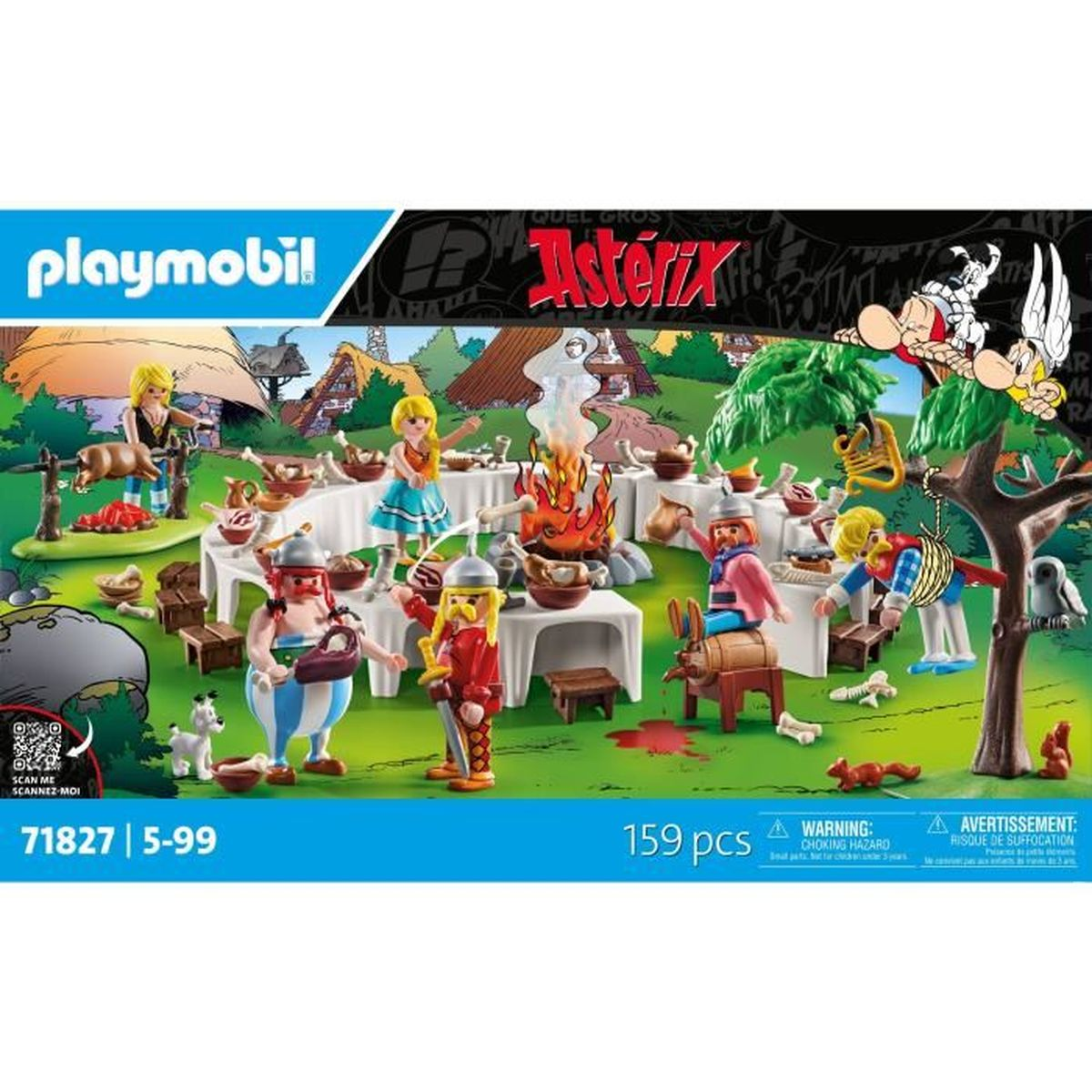 Set Playmobil Asterix con figure, tavolo da banchetto, falò e molti dettagli.