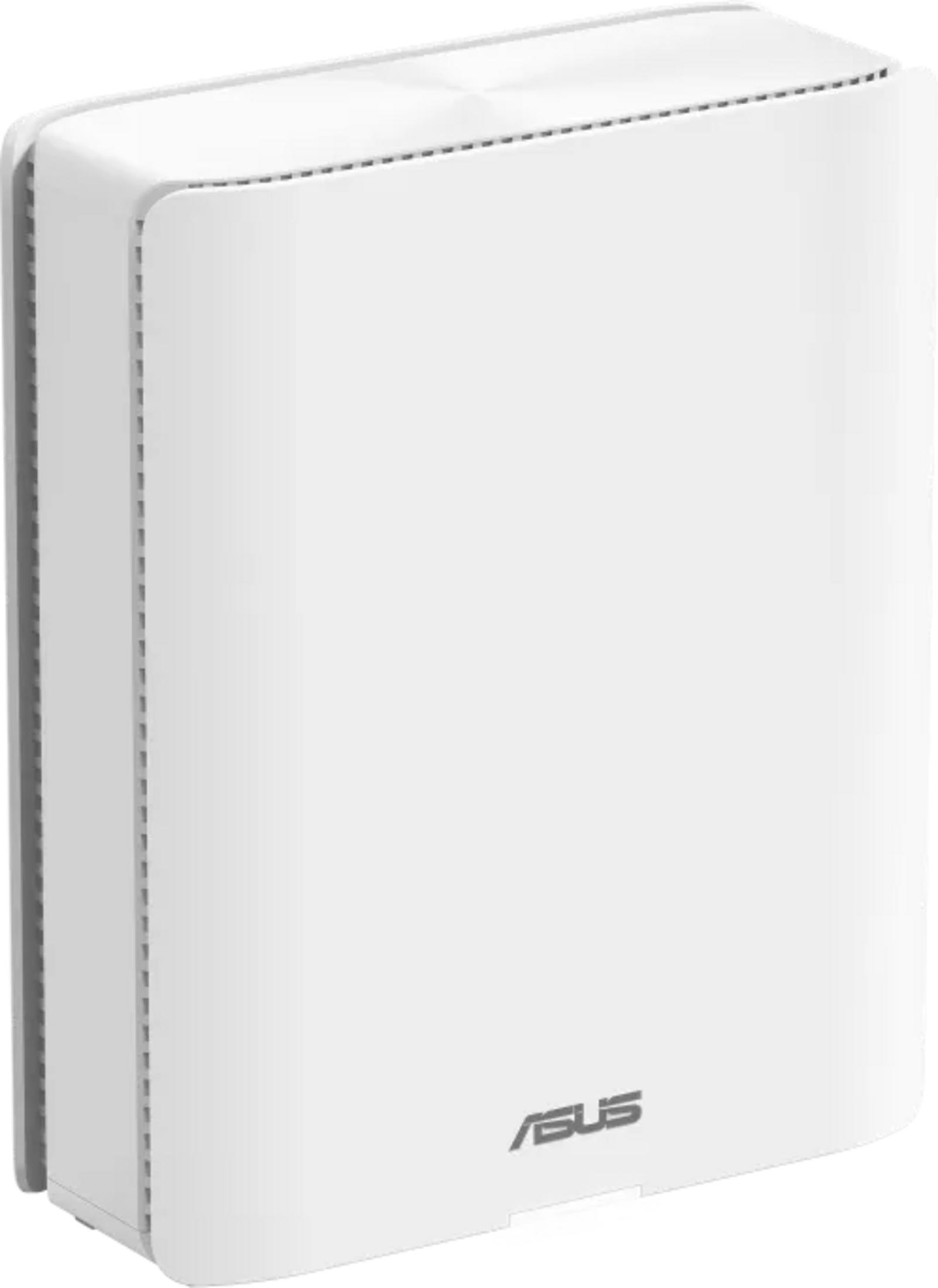 Ein weißer ASUS-Router mit Lüftungsschlitzen und schlankem Design.