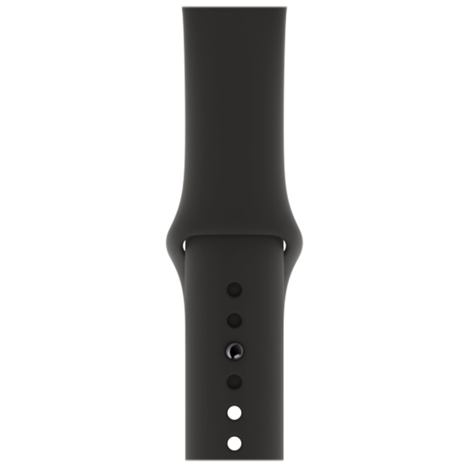 Czarna opaska na zegarek z guzikami i otworami.