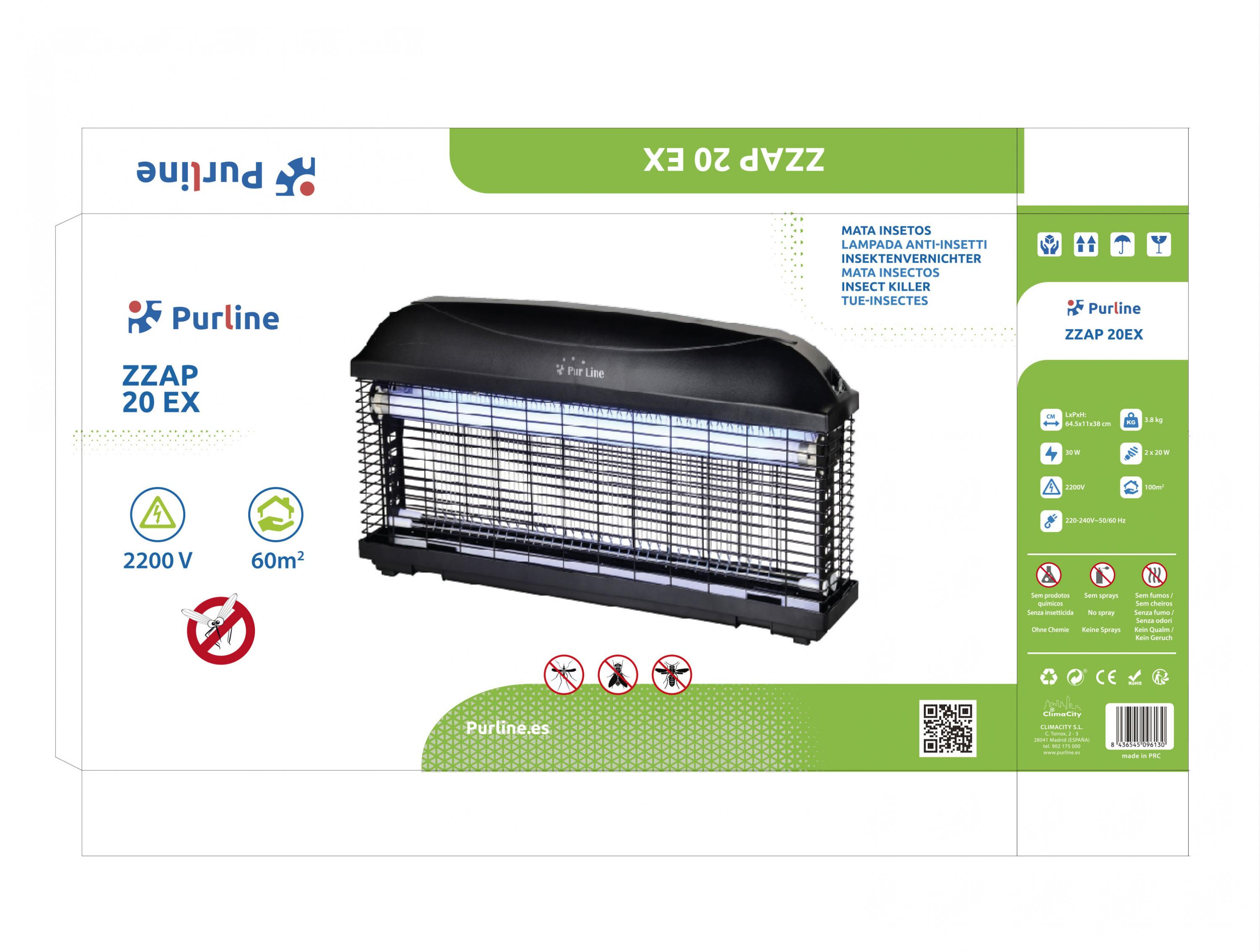 Un mata insectos negro Purline ZZAP 20 EX con luces azules.