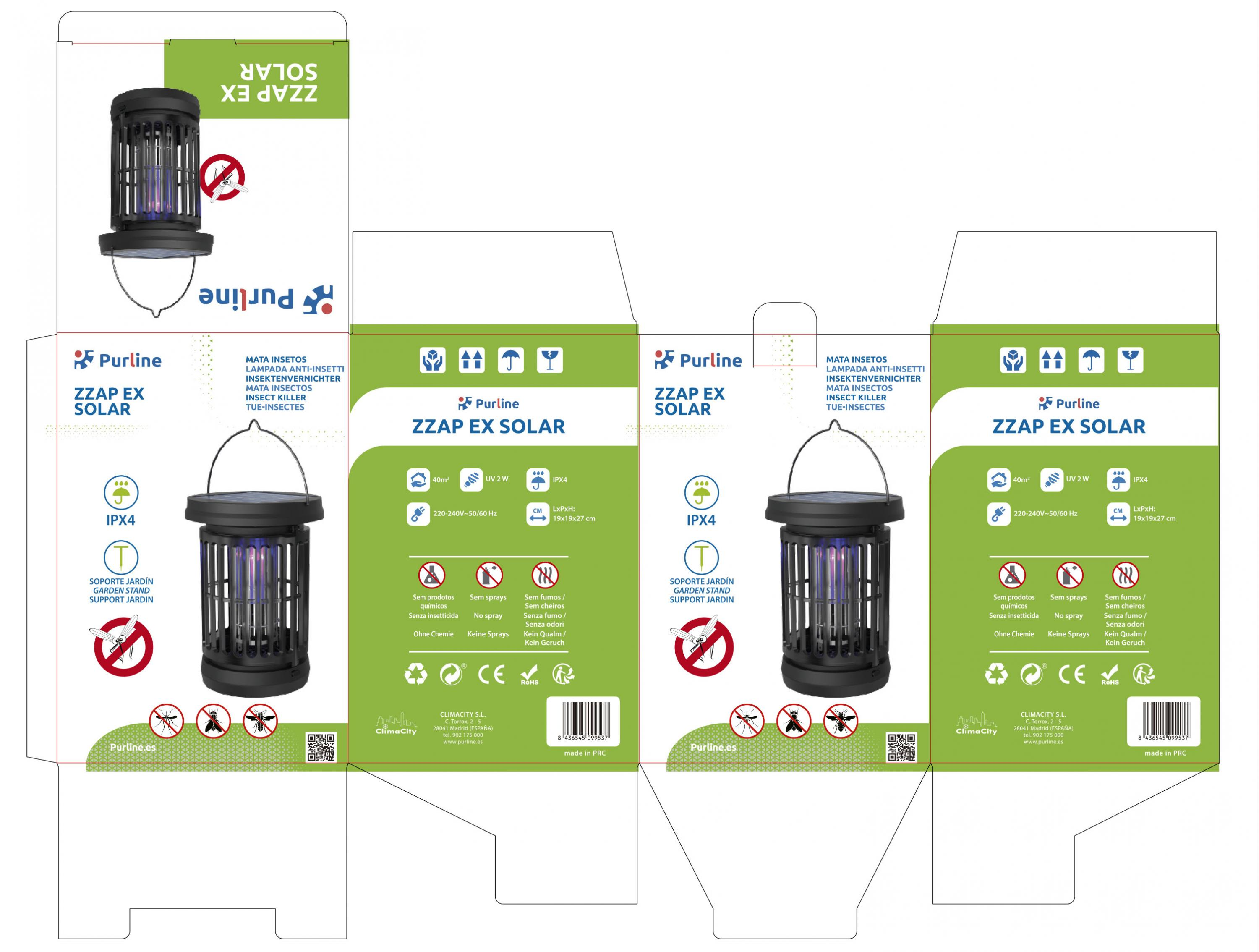 Insecticida negro con panel solar, IPX4, luz UV 2W, cobertura 40m².