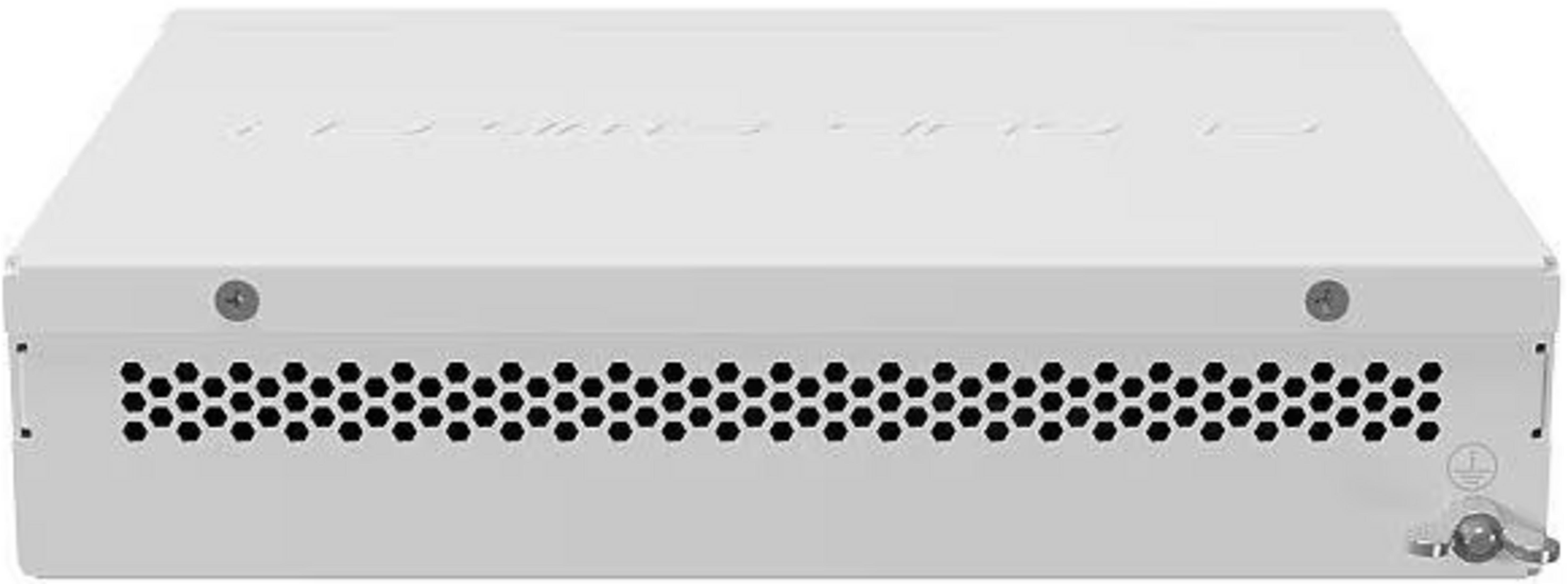 Białe urządzenie elektroniczne z otworami wentylacyjnymi i śrubami.