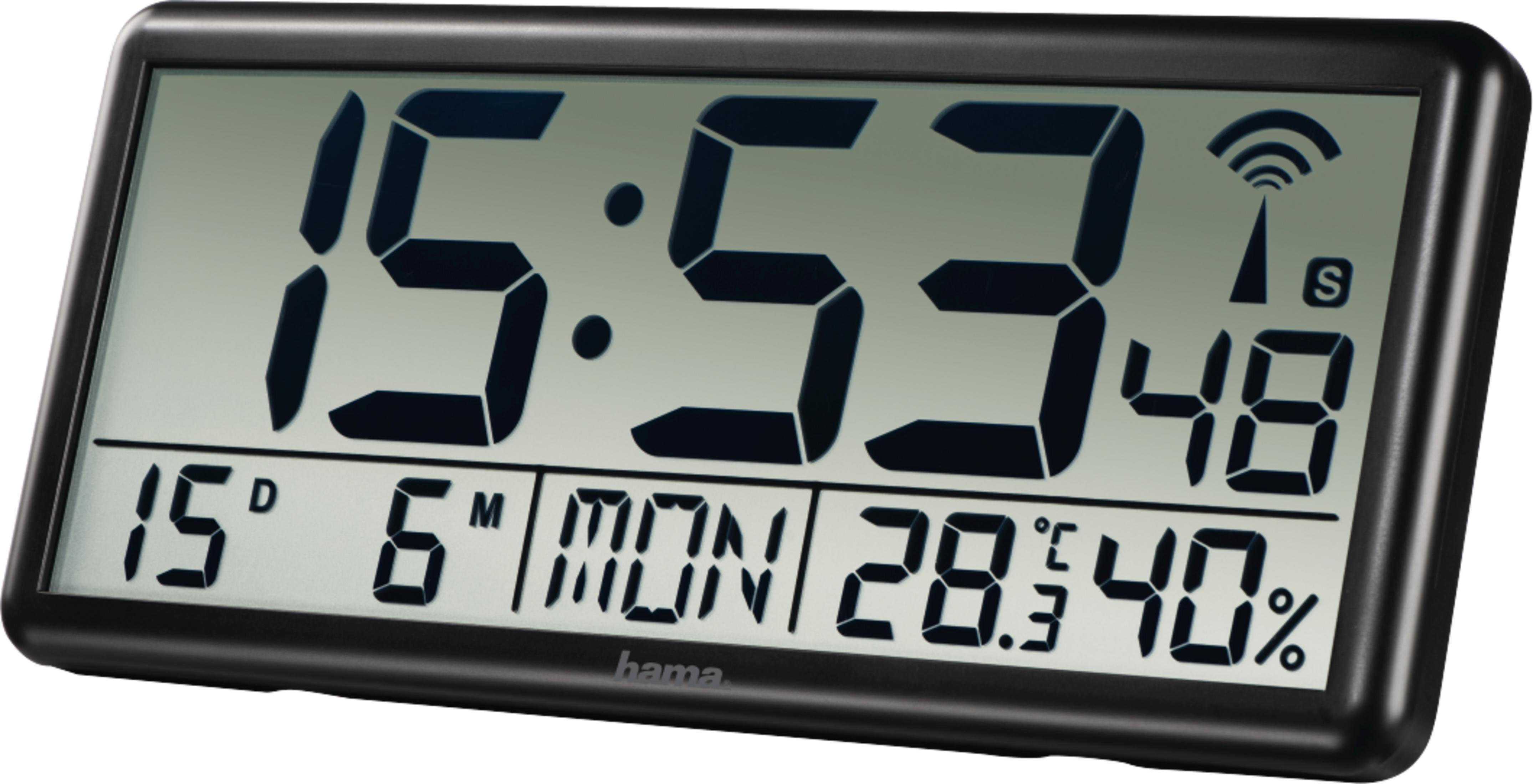 Zegar cyfrowy pokazuje 15:53, 15 stopni, poniedziałek, 28.3 stopni, 40% wilgotności.