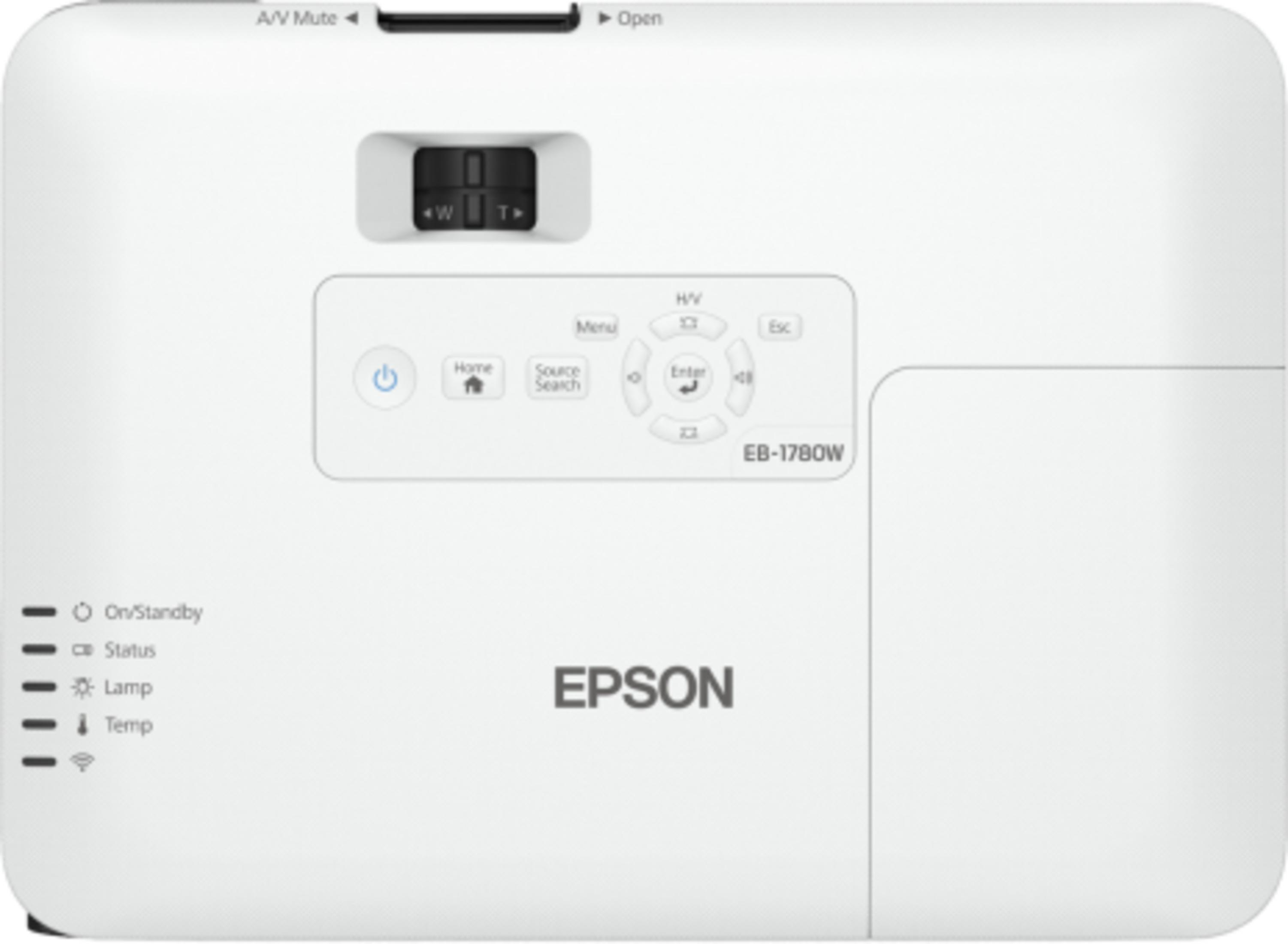 Weißer Epson EB-1780W Projektor mit Bedienfeld und Statusanzeigen.