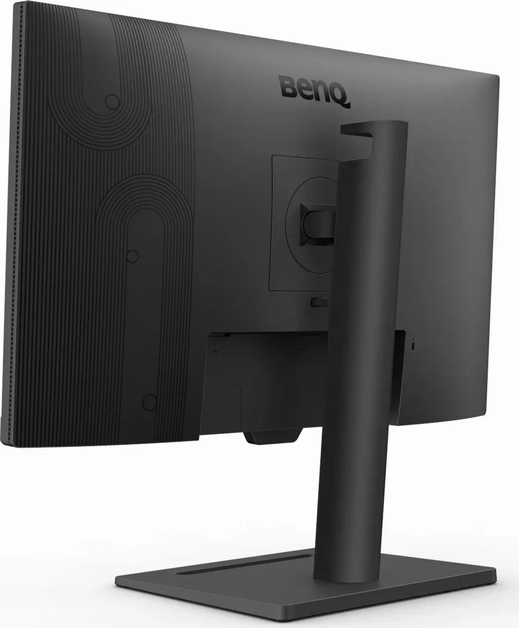 Tył czarnego monitora BenQ ze stojakiem i teksturowanym wzorem.