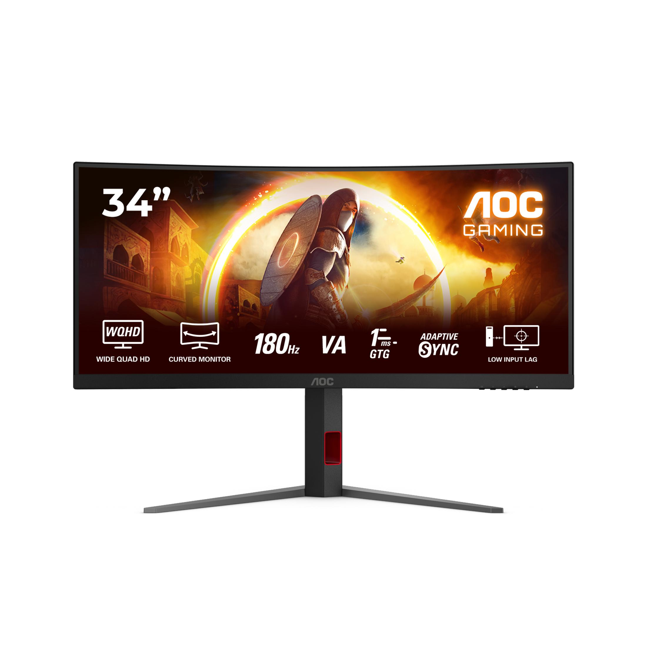 Zakrzywiony monitor gamingowy AOC 34 cale, WQHD, 180 Hz, 1 ms GTG.
