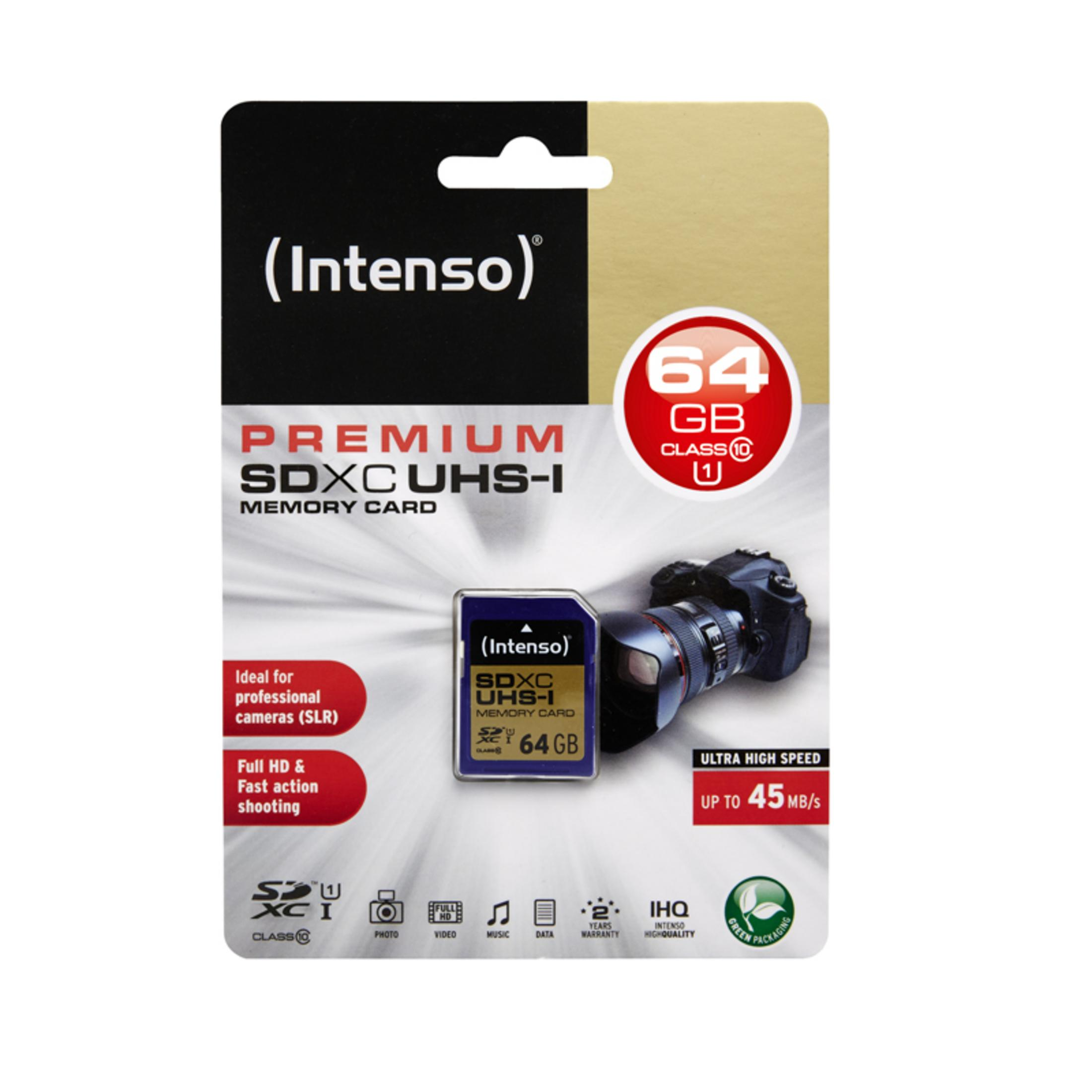 Carte mémoire Intenso 64Go SDXC UHS-I avec appareil photo. Idéale pour appareils photo SLR pro.