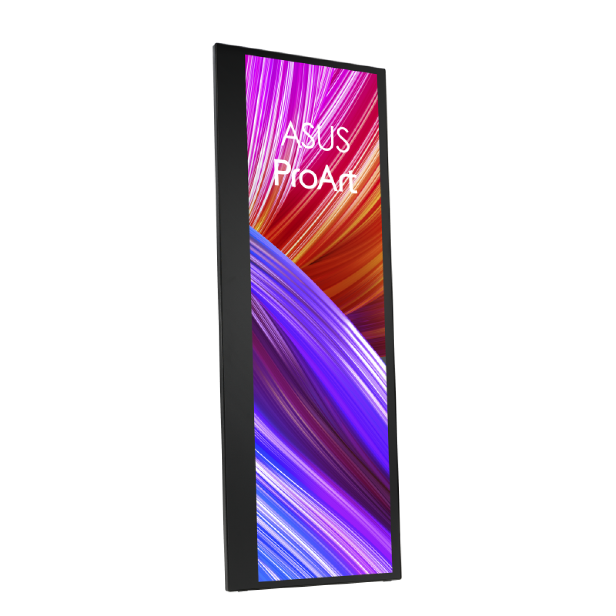 Un moniteur noir affichant le logo ASUS ProArt avec des graphiques colorés.