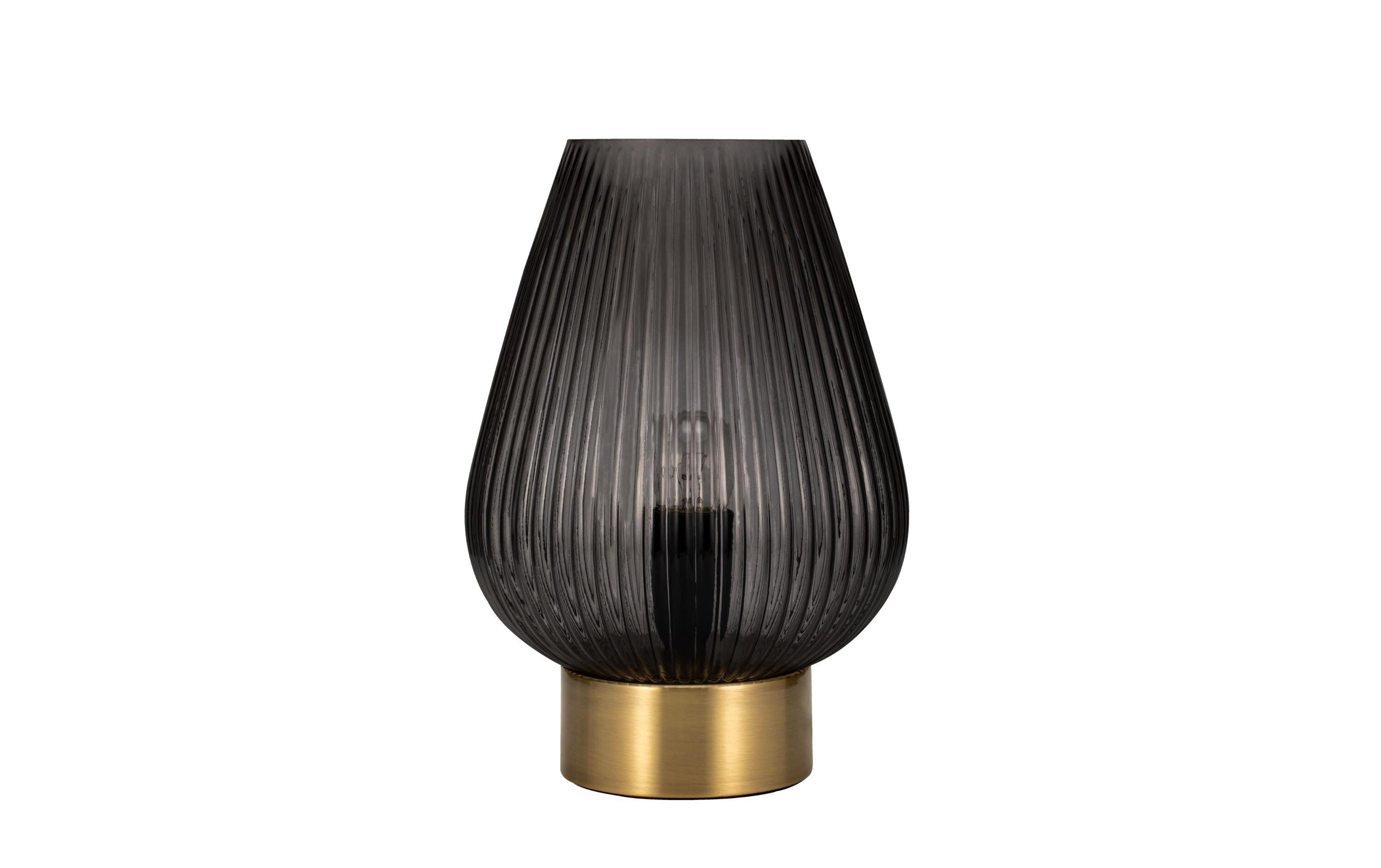 Rowerowa lampa z szarego szkła z złotą podstawą.